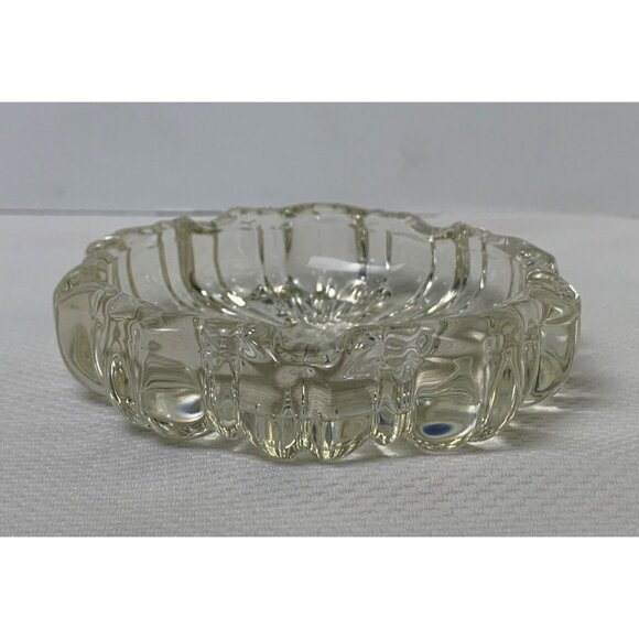 Vintage Clear Glass Ashtray Fluted Design 4.25" Round 5 Notch Mid Century Modern - Picture 8 of 14